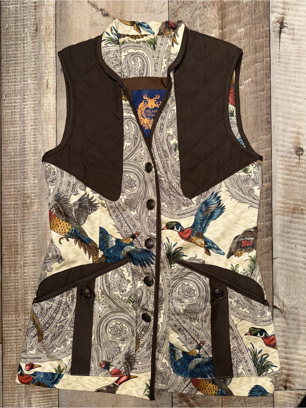 Upland Bespoke Quail & Paisley Quilted Vest in Brown and Multicolor